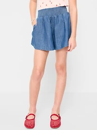 Smocked-Waist Chambray Shorts for Girls