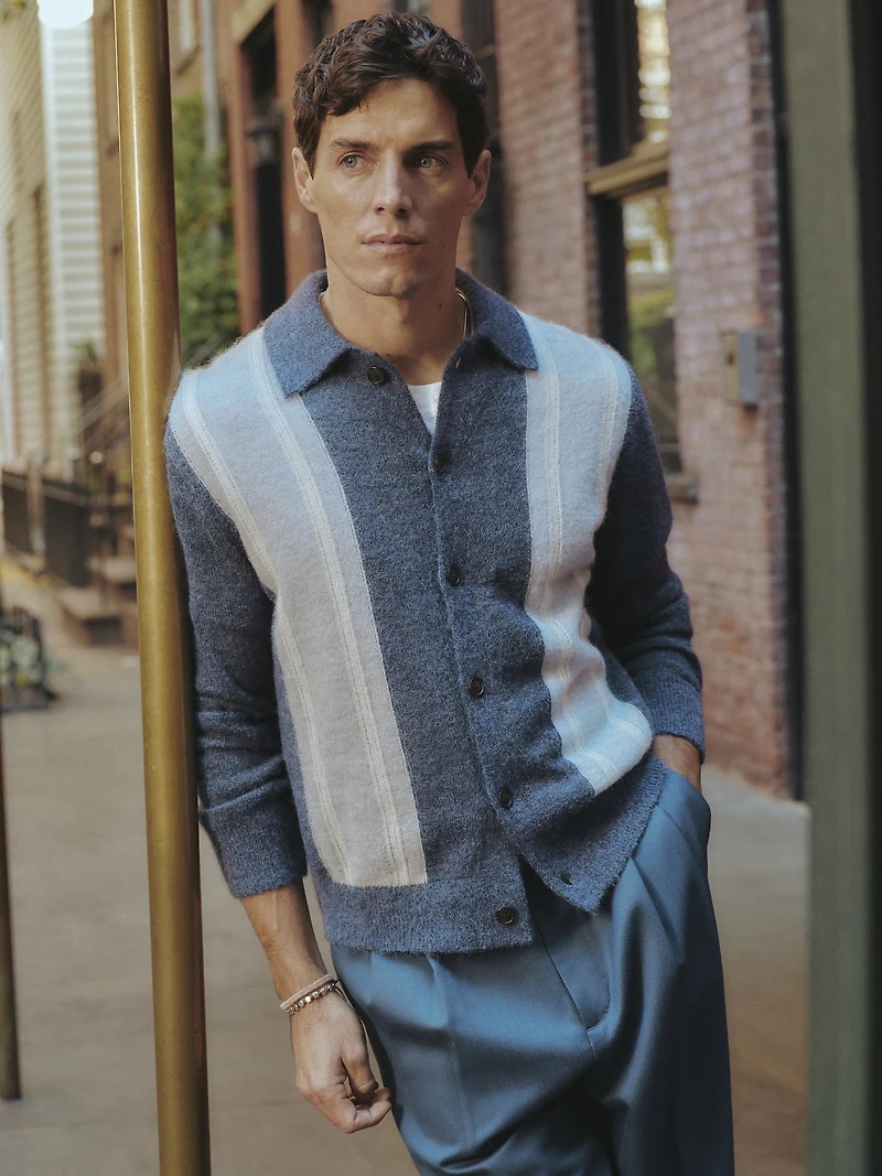 Italian Alpaca-Blend Polo Cardigan