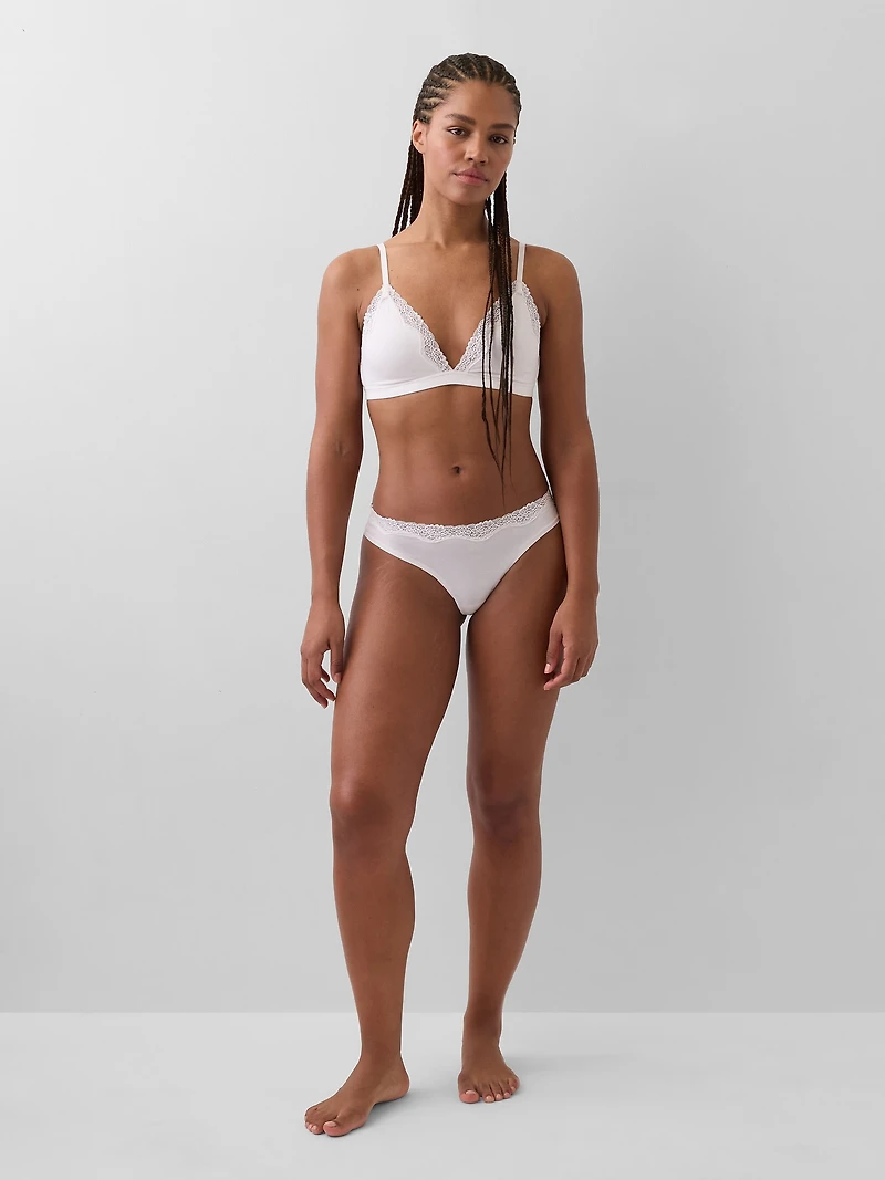 Organic Stretch Cotton Lace-Trim Thong