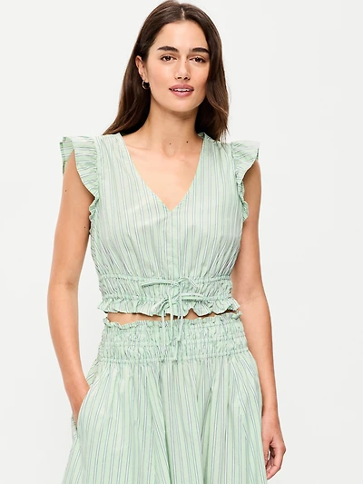 Flutter-Sleeve Poplin Top