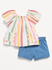 Double-Weave Pocket Top and Shorts Set for Toddler Girls
