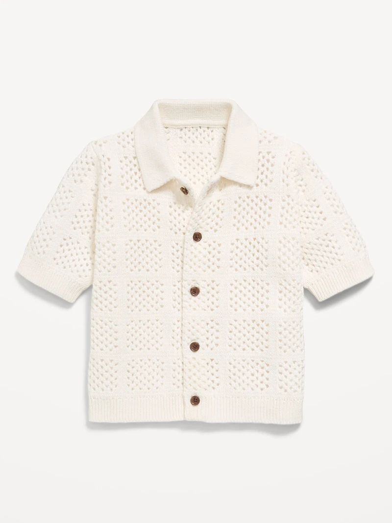 Oversized Short-Sleeve Crochet-Knit Shirt for Toddler Boys