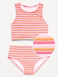 Textured Striped Tankini Swim Set for Girls