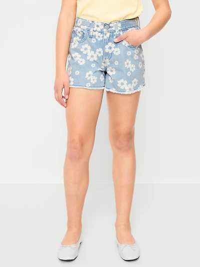 High-Waisted Printed Frayed-Hem Jean Shorts for Girls
