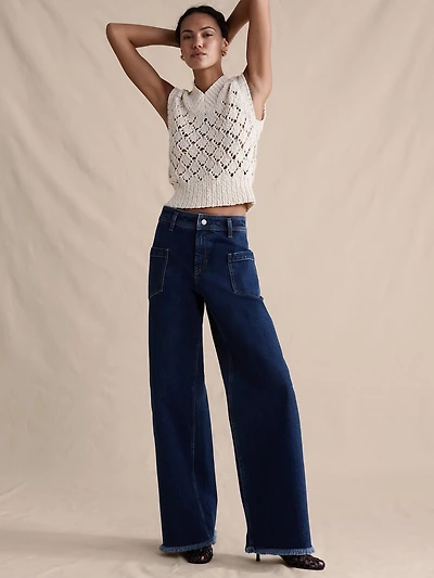 High-Rise Wide-Leg Jean with Raw Hem