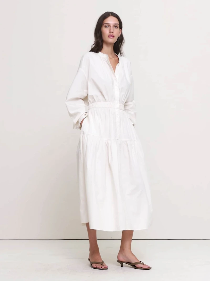 Cotton Poplin Midi Shirt Dress with Open Back
