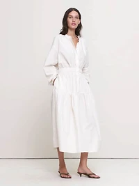 Cotton Poplin Midi Shirt Dress with Open Back