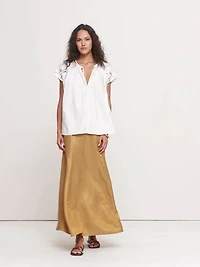 Embroidered Cotton Poplin Split-Neck Tunic