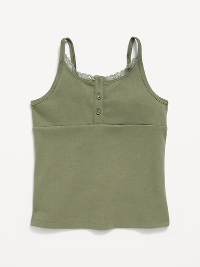 Fitted Lace-Trim Henley Tank Top for Girls