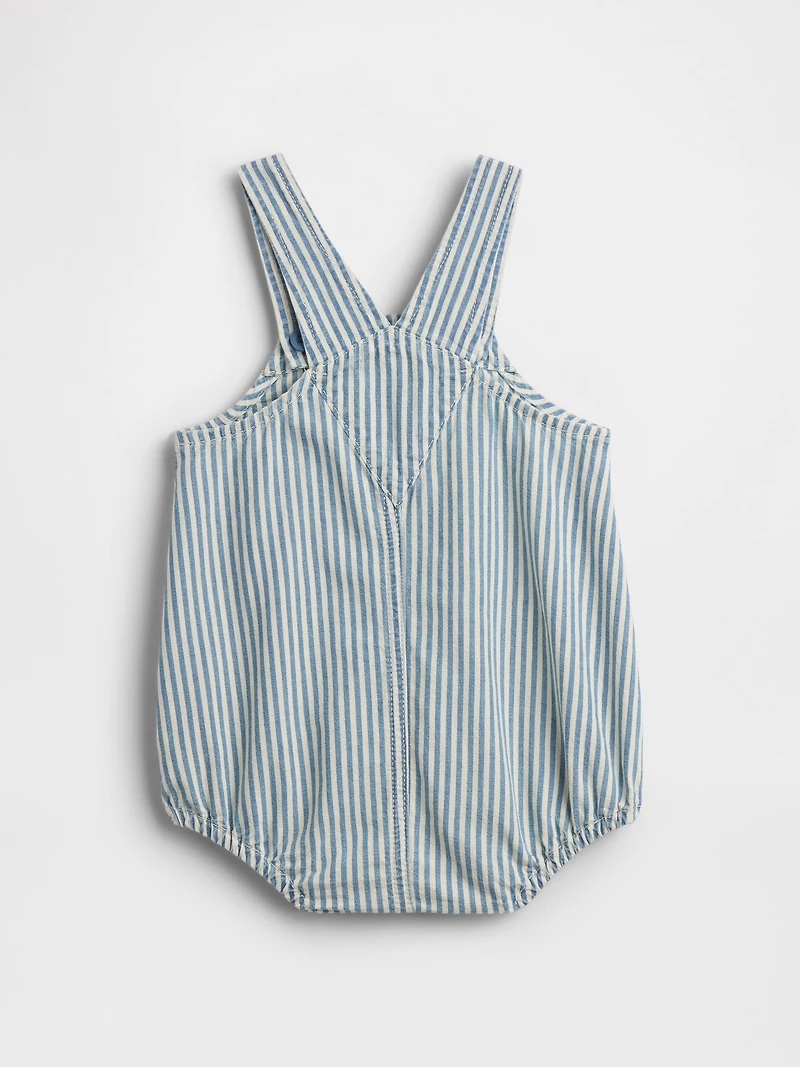 Baby Denim Stripe Bear Pocket Bubble Overalls