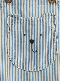 Baby Denim Stripe Bear Pocket Bubble Overalls