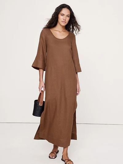 Linen Scoop-Neck Maxi Dress