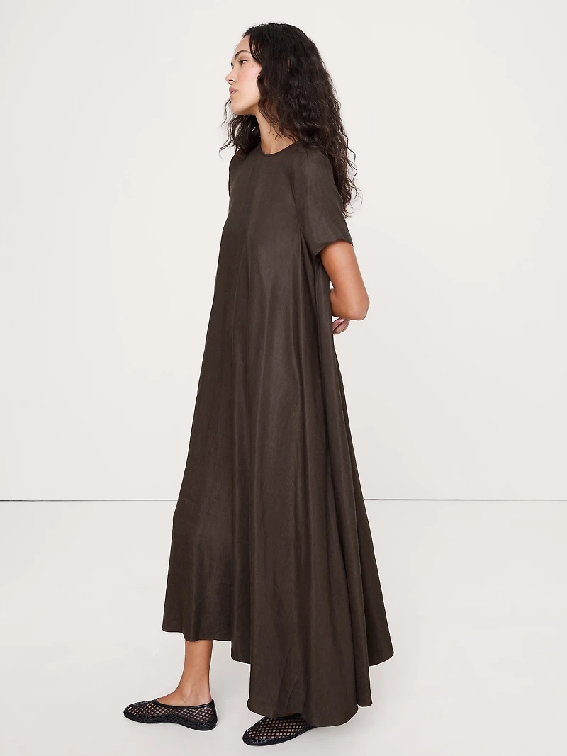 Viscose-Linen Trapeze Maxi Dress