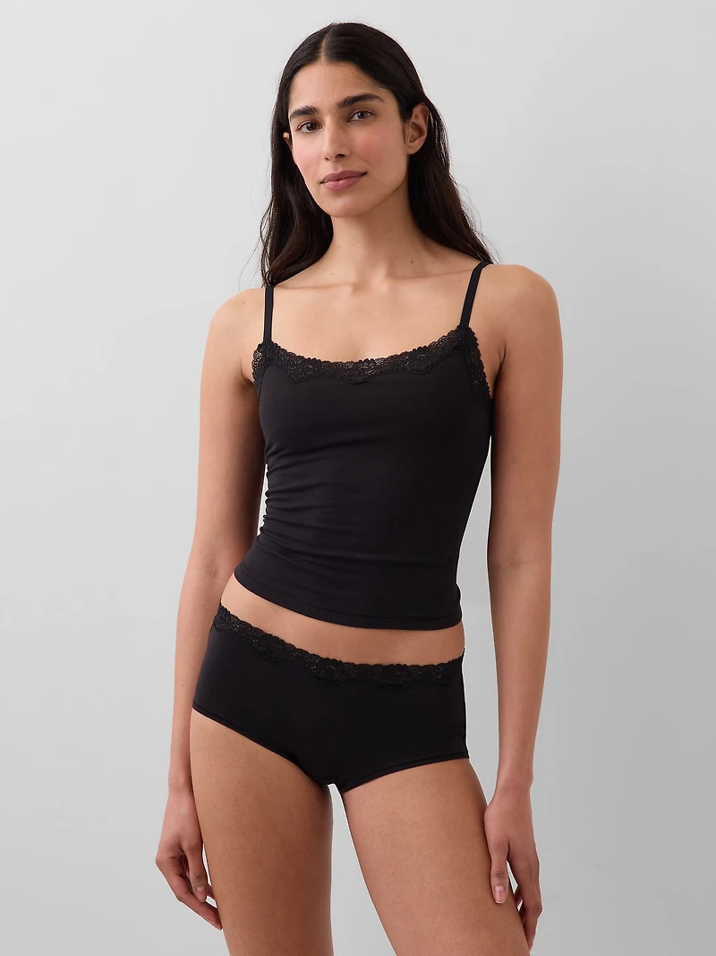 Organic Stretch Cotton Lace-Trim Cami