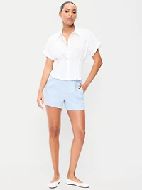 High-Waisted Beach Linen Pull-On Shorts