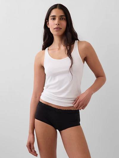 Organic Stretch Cotton Lace-Trim Shorty