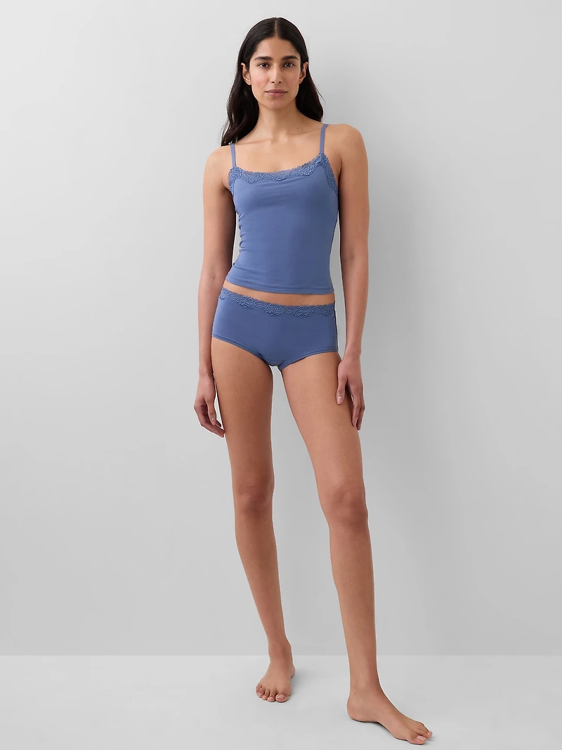 Organic Stretch Cotton Lace-Trim Shorty