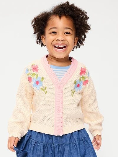 Long-Sleeve Embroidered Cardigan Sweater for Toddler Girls