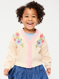 Long-Sleeve Embroidered Cardigan Sweater for Toddler Girls