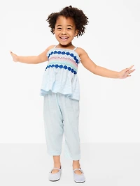 Sleeveless Smocked Crinkle Top and Pants Set for Toddler Girls