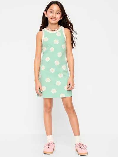 Printed Ribbed Tank Dress for Girls
