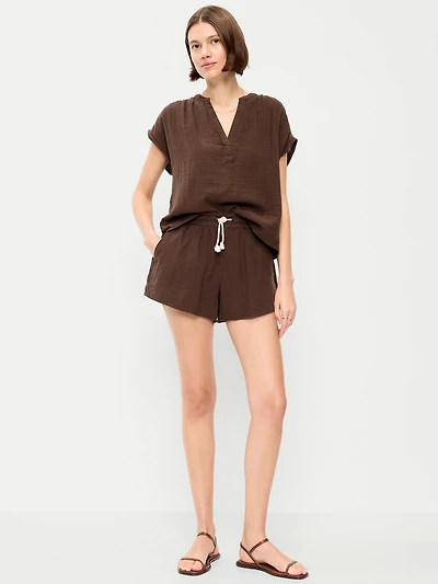 High-Waisted Crinkle Gauze Shorts