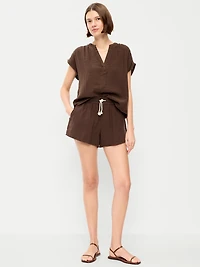 High-Waisted Crinkle Gauze Shorts