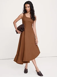 Cotton Canvas Asymmetric Midi Dress