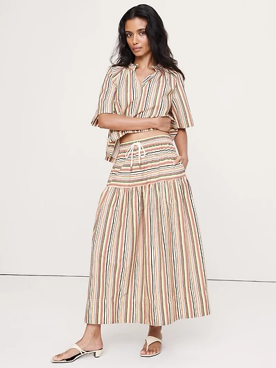 Cotton Poplin Tiered Maxi Skirt