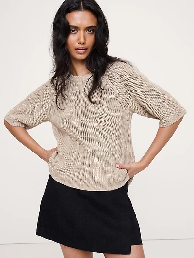 Cotton Puff-Sleeve Sweater