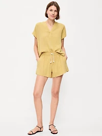 High-Waisted Crinkle Gauze Shorts
