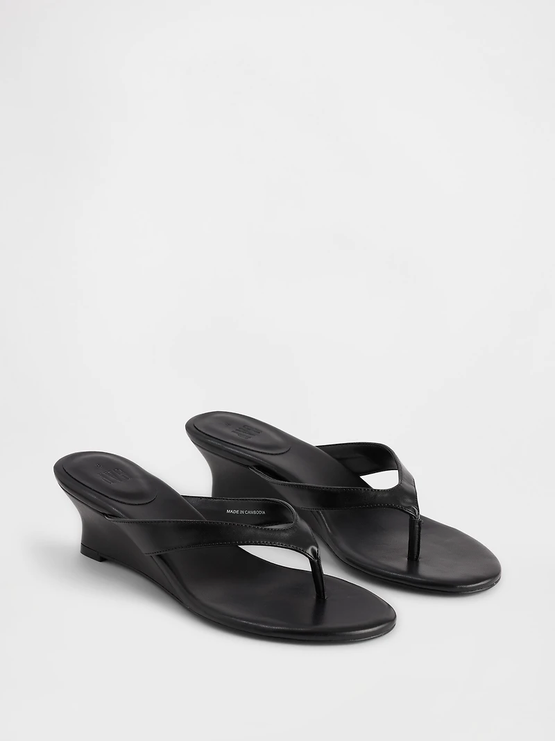 Vegan Leather Wedge Thong Sandals