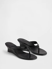 Vegan Leather Wedge Thong Sandals