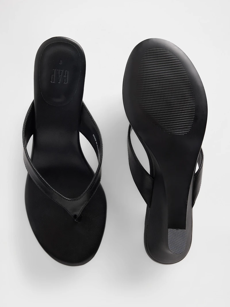 Vegan Leather Wedge Thong Sandals