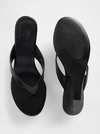 Vegan Leather Wedge Thong Sandals