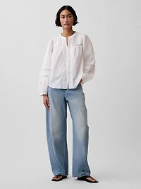 Lace-Trim Pintuck Top