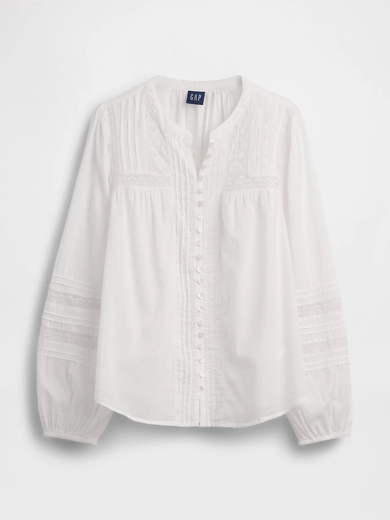 Lace-Trim Pintuck Top