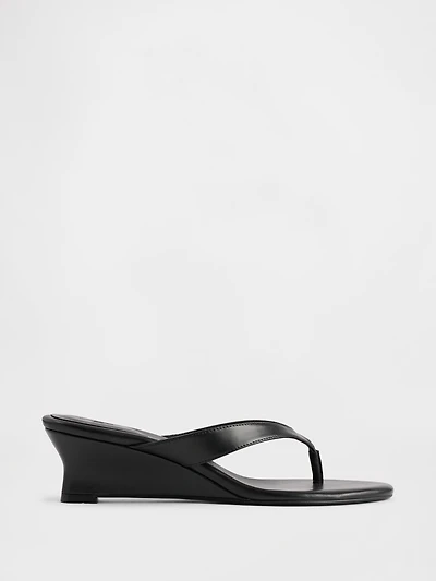 Vegan Leather Wedge Thong Sandals