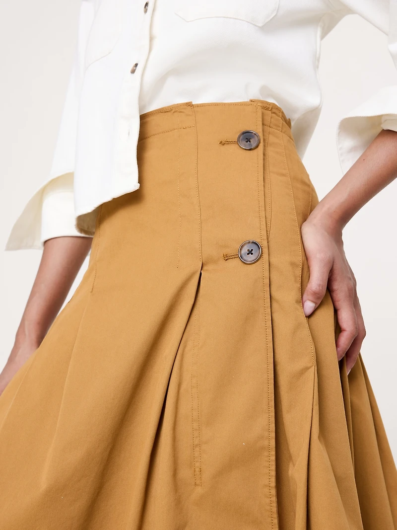Cotton Twill Asymmetrical Pleated Skirt