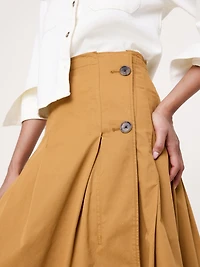 Cotton Twill Asymmetrical Pleated Skirt