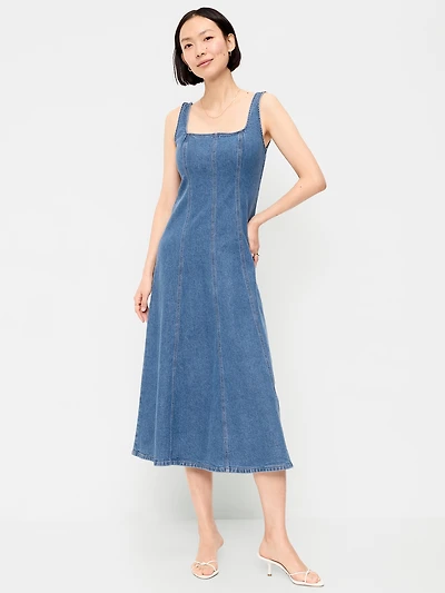 Fit & Flare Sleeveless Denim Midi Dress