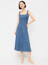 Fit & Flare Sleeveless Denim Midi Dress