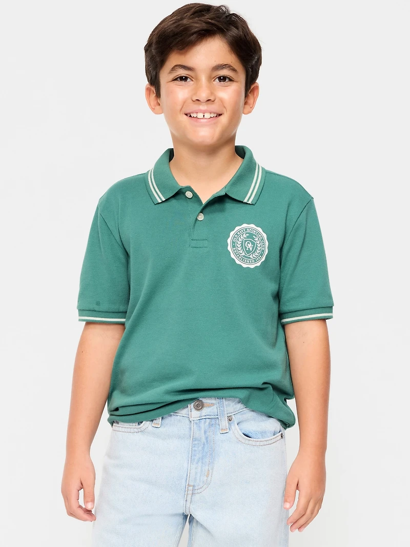Short-Sleeve Pique Graphic Polo Shirt for Boys
