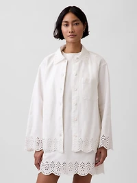 Eyelet Hem Relaxed Shirt Jacket