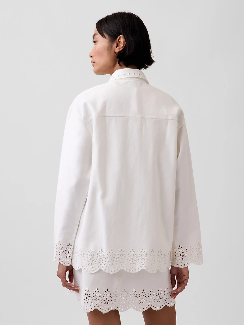 Eyelet Hem Relaxed Shirt Jacket