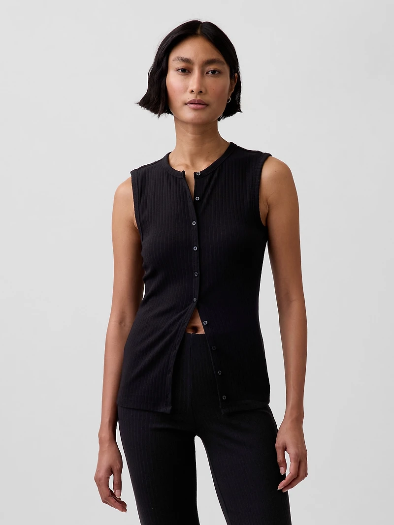 Modern Wide Rib Button-Front Top