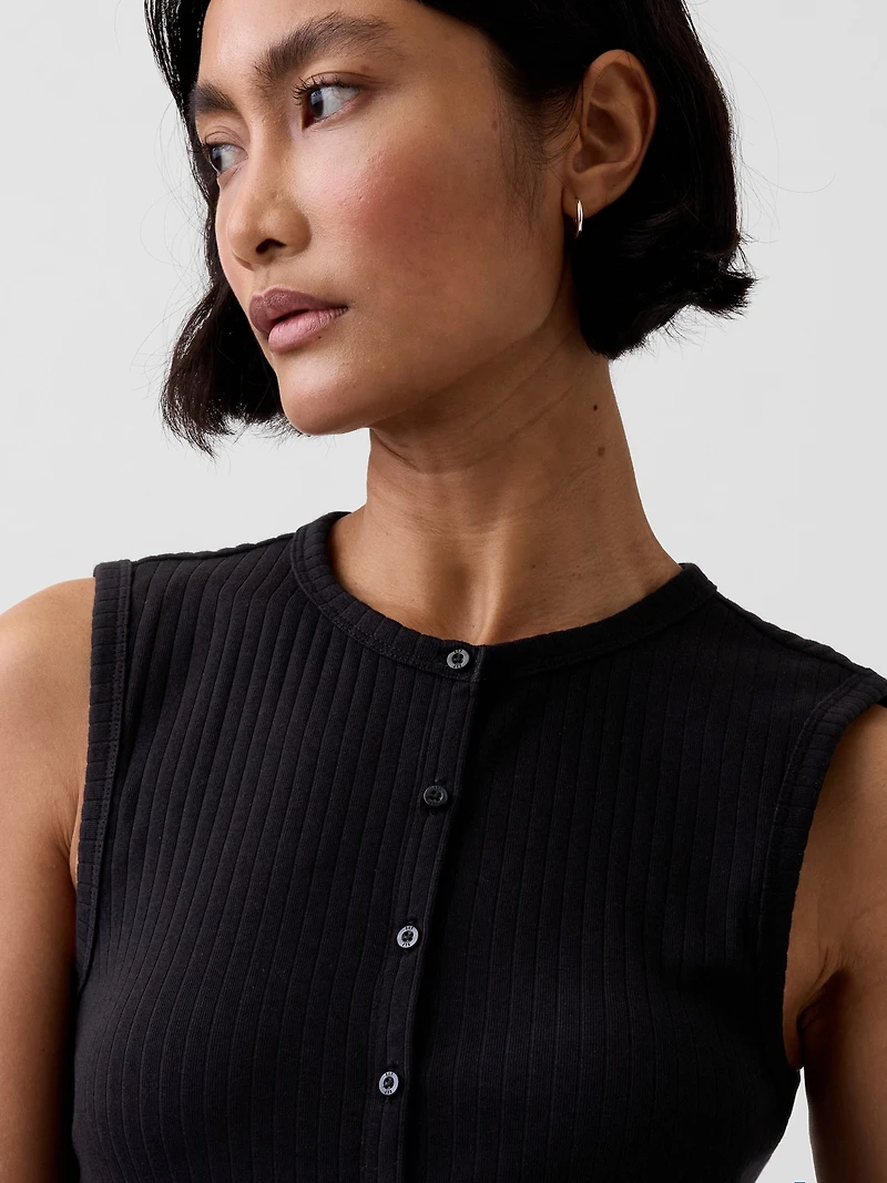 Modern Wide Rib Button-Front Top
