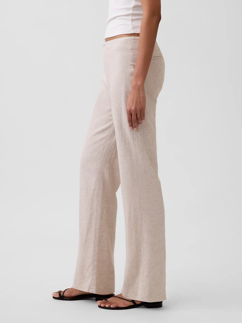 Low Rise Linen-Blend Flare Pants