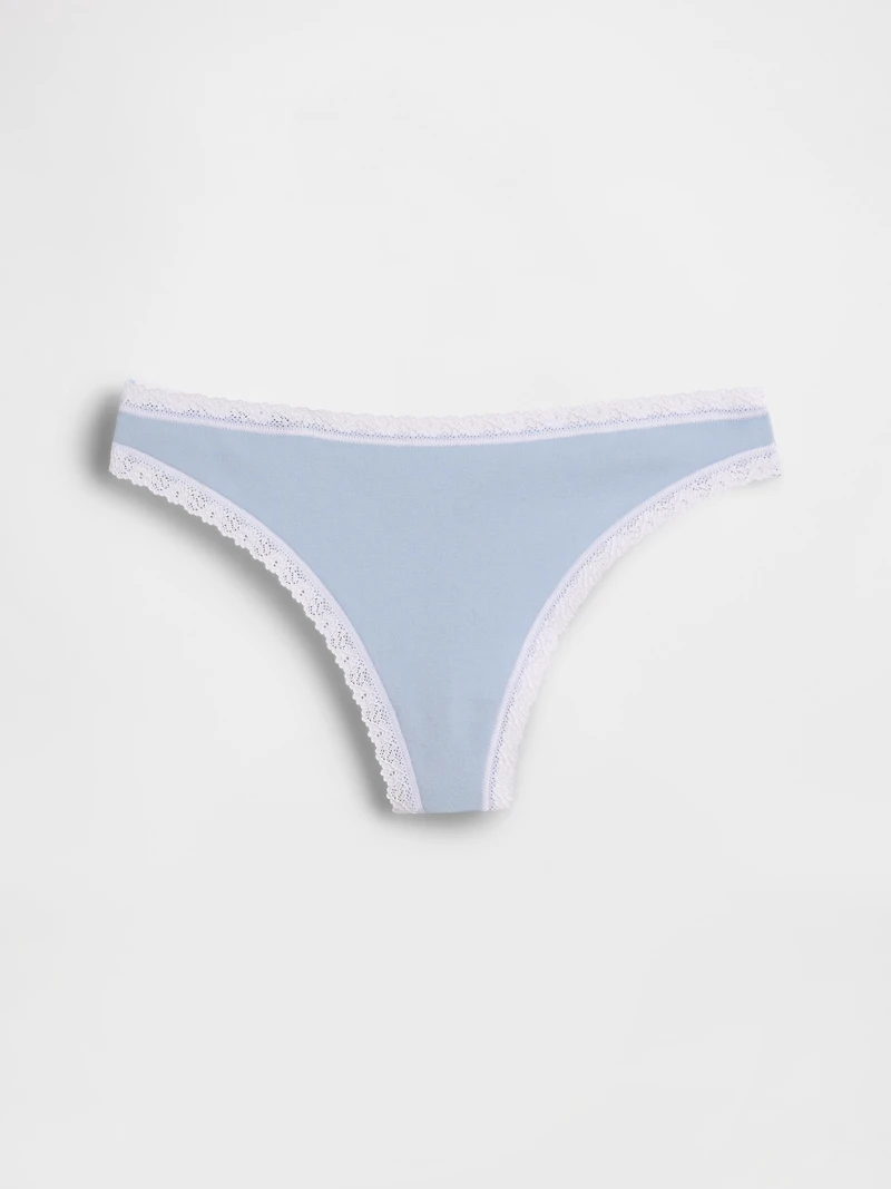 Organic Stretch Cotton Lace-Trim Thong
