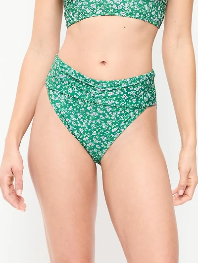 High-Waisted Cinched Bikini Swim Bottoms